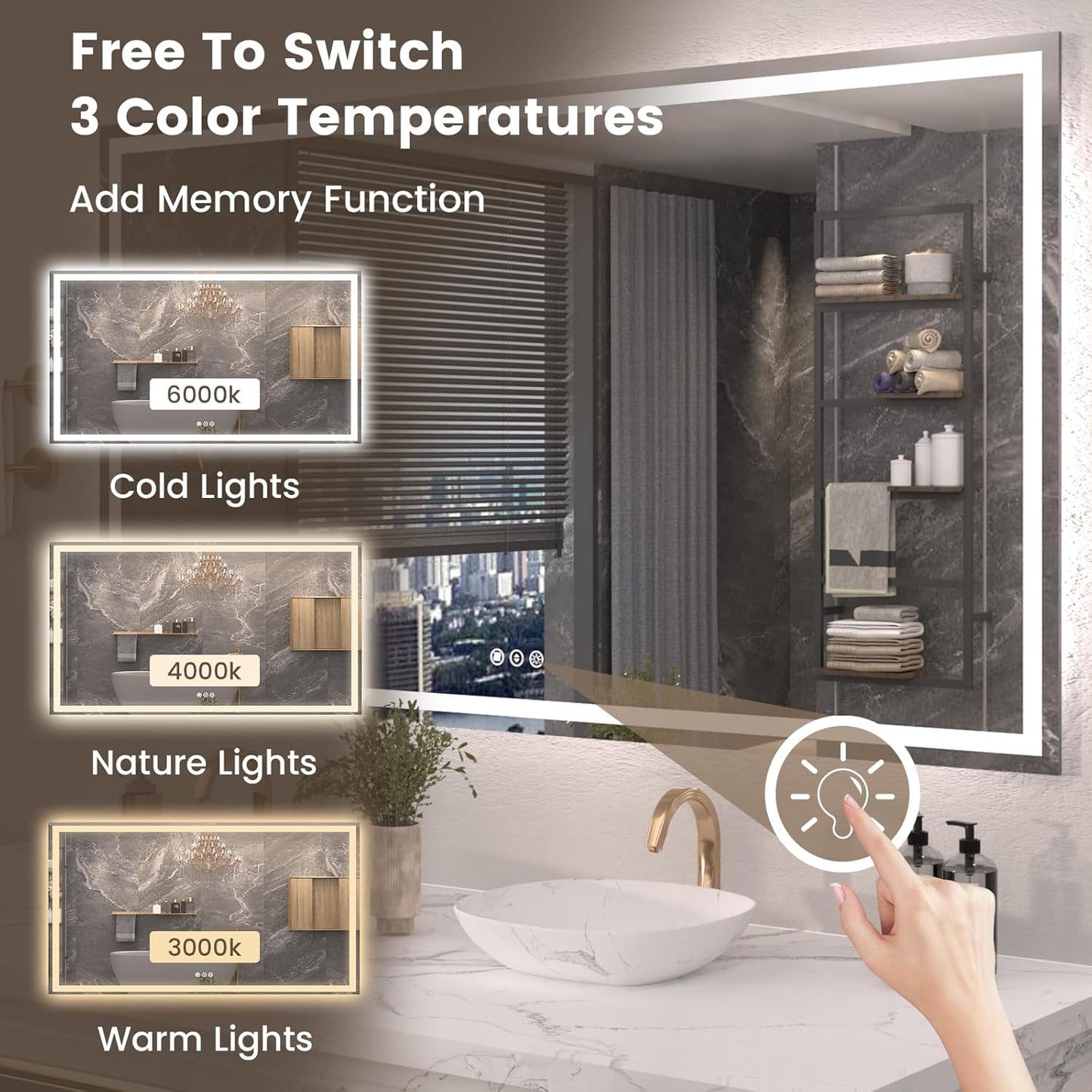 72"X40" LED Bathroom Mirror with Front Lights and Backlit, Anti-Fog, Dimmable, Shatter-Proof Tempered Glass, Lighted Bathroom Vanity Mirror for Wall with 3 Colors, Memory Function