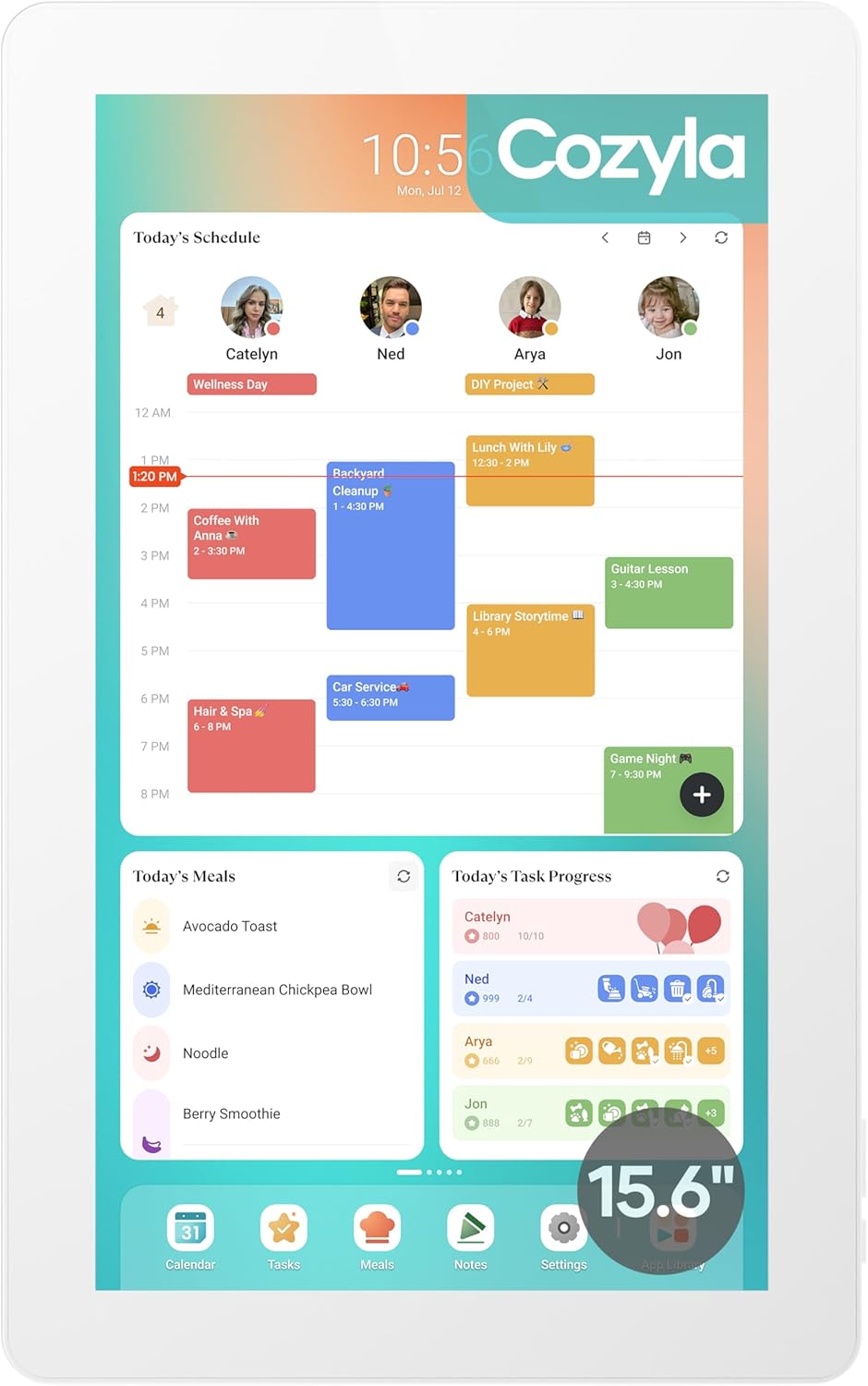 Cozyla Mate Digital Calendar+ 2: 15.6 Inch Wall Touch Screen Chore Chart Customizable Dashboard Smart Electronic Calendar for Family Schedules Meal Planner Support App Store with Stand White