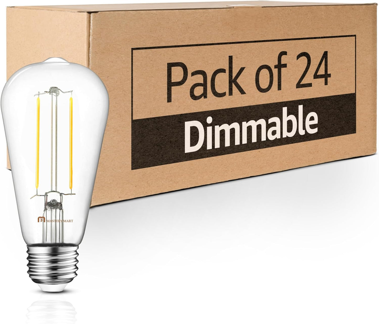 Mastery Mart 24 Pack Vintage LED Light Bulb 5000K Daylight White, Dimmable, 5.5W (60 Watt Equivalent), ST21/ ST64 Clear Glass Antique Edison Style, 500LM E26 Decorative Filament Bulb