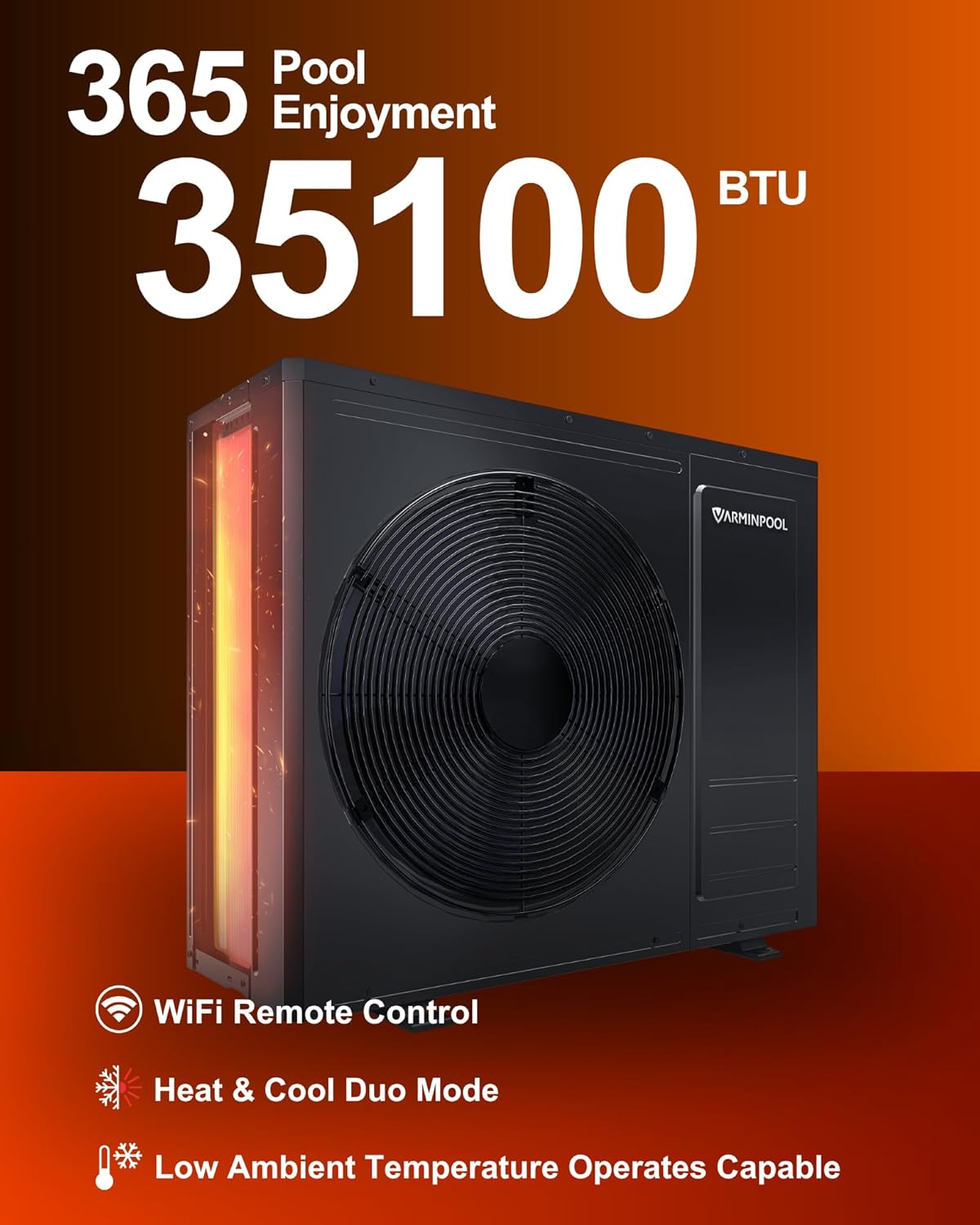 35100 BTU Pool Heat Pump, for 10000 Gallons In and Above Ground Pools, Electric Pool Heater with WiFi Control Via App, Heat&Cool Mode, Titanium Heat Exchanger, 240V