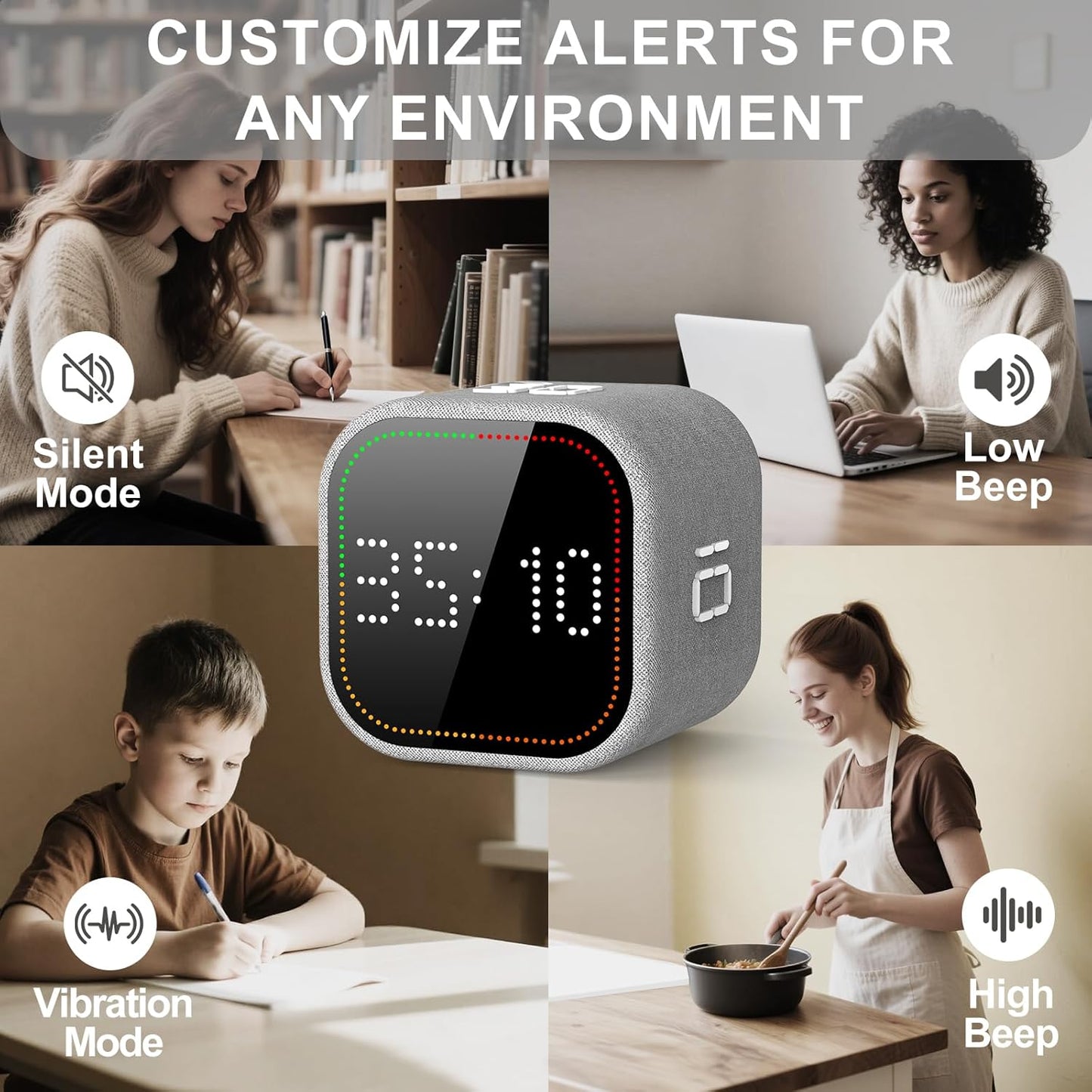 REACHER Fast Custom Pomodoro Timer Cube | Productivity Timer | Small Visual Cube | Silent, Vibrate Reminder | Adjustable Sound Alert | Magnetic, Visual Countdown | for ADHD, Study, Kitchen, Classroom