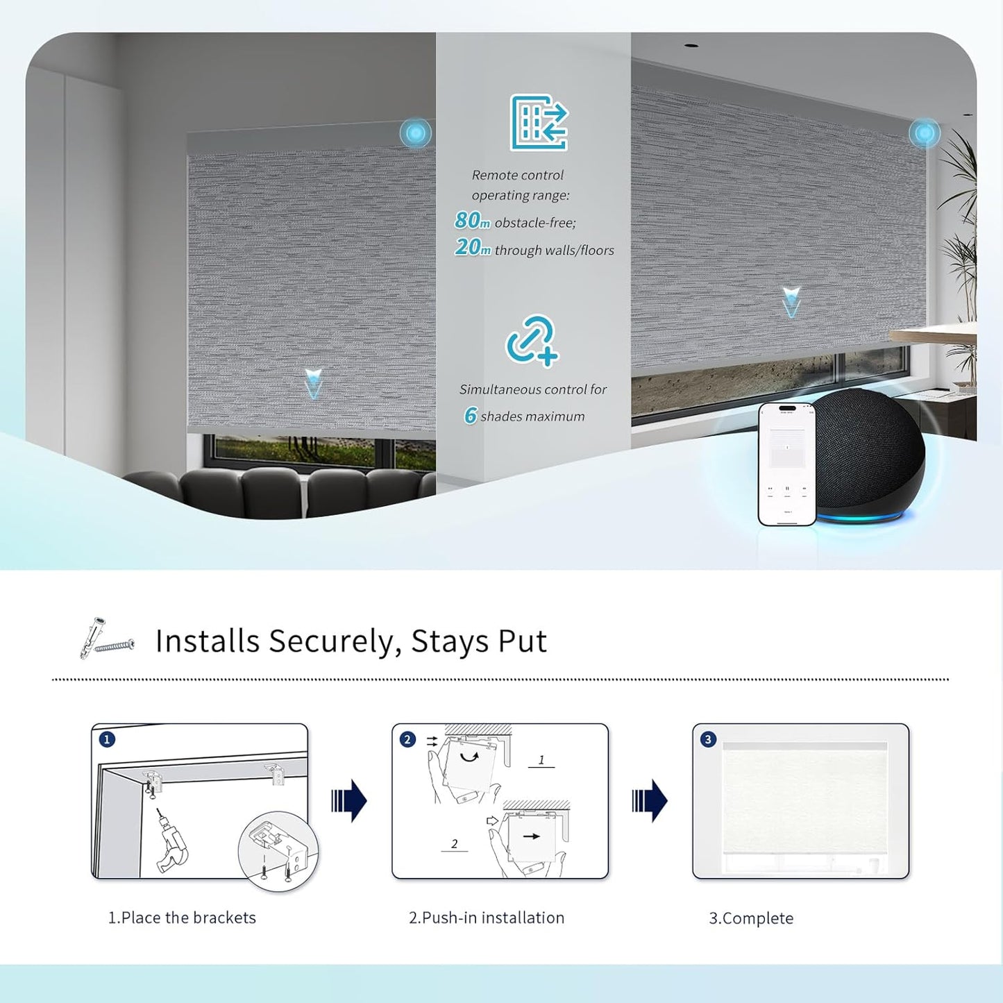 Motorized Blinds with Remote Custom Size Blackout Smart Roller Shades Compatible with Alexa Google, Electric Blinds for Windows
