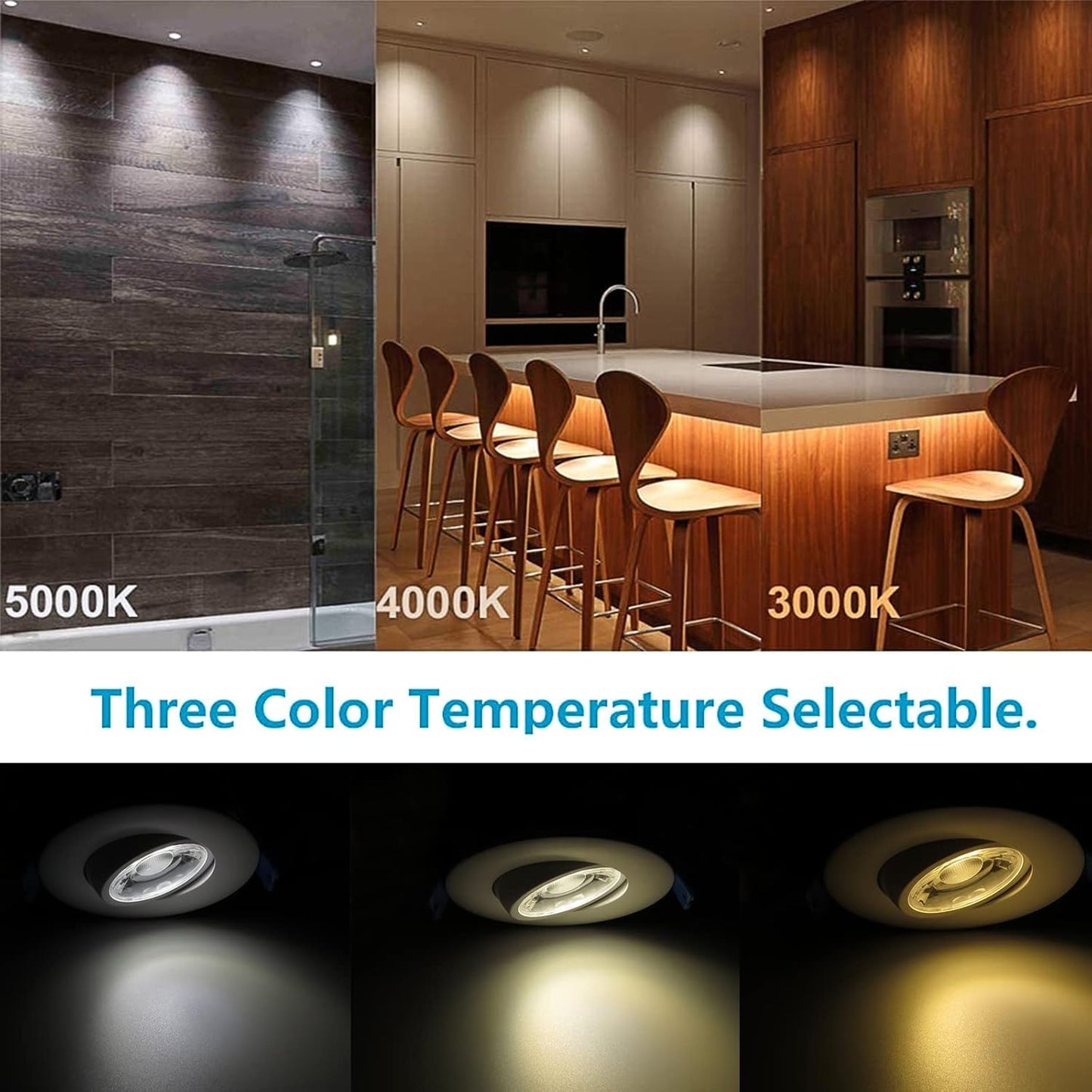 3 Inch Waterproof recessed Shower Lights, 9W COB 3 Colors Adjustable Gimbal Ceiling Recessed Lighting for Bathroom,Bedroom,Kitchen,Balcony