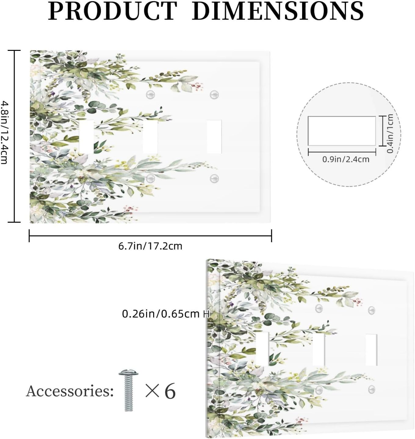 Decorative Light Switch Plate Covers Rustic Eucalyptus Leaves Green Leaf 3 Gang Light Switch Cover Triple Toggle Wall Plate Outlet Covers for Bedroom Home Decor