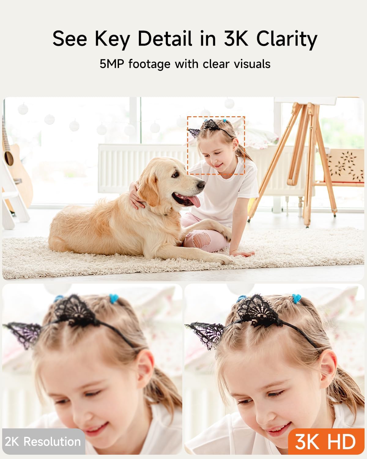 5MP Camera for Home Security, Free 64GB SD Card, Non-Subscription AI Human/Pet/Facial Detection, 3K Dog Cat Pet Camera with Phone APP, 360 Coverage, 2-Way Talk, IR Night Vision, 2.4G 5G Dual Band WiFi