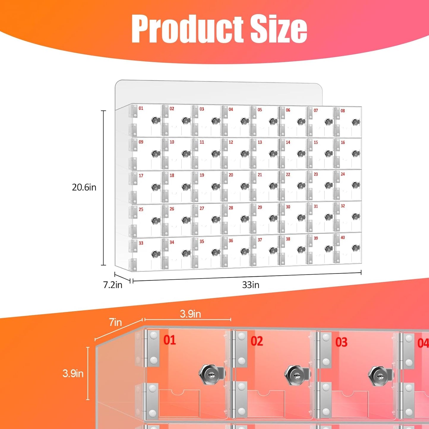 Cell Phone Locker 100 Slots, Wall-Mounted Cell Phone Lock Box with Keys, Acrylic Cell Phone Storage Locker for Office Classroom Gym, Clear Cell Phone Locker Cabinet for Storage (Large 40 Slots)