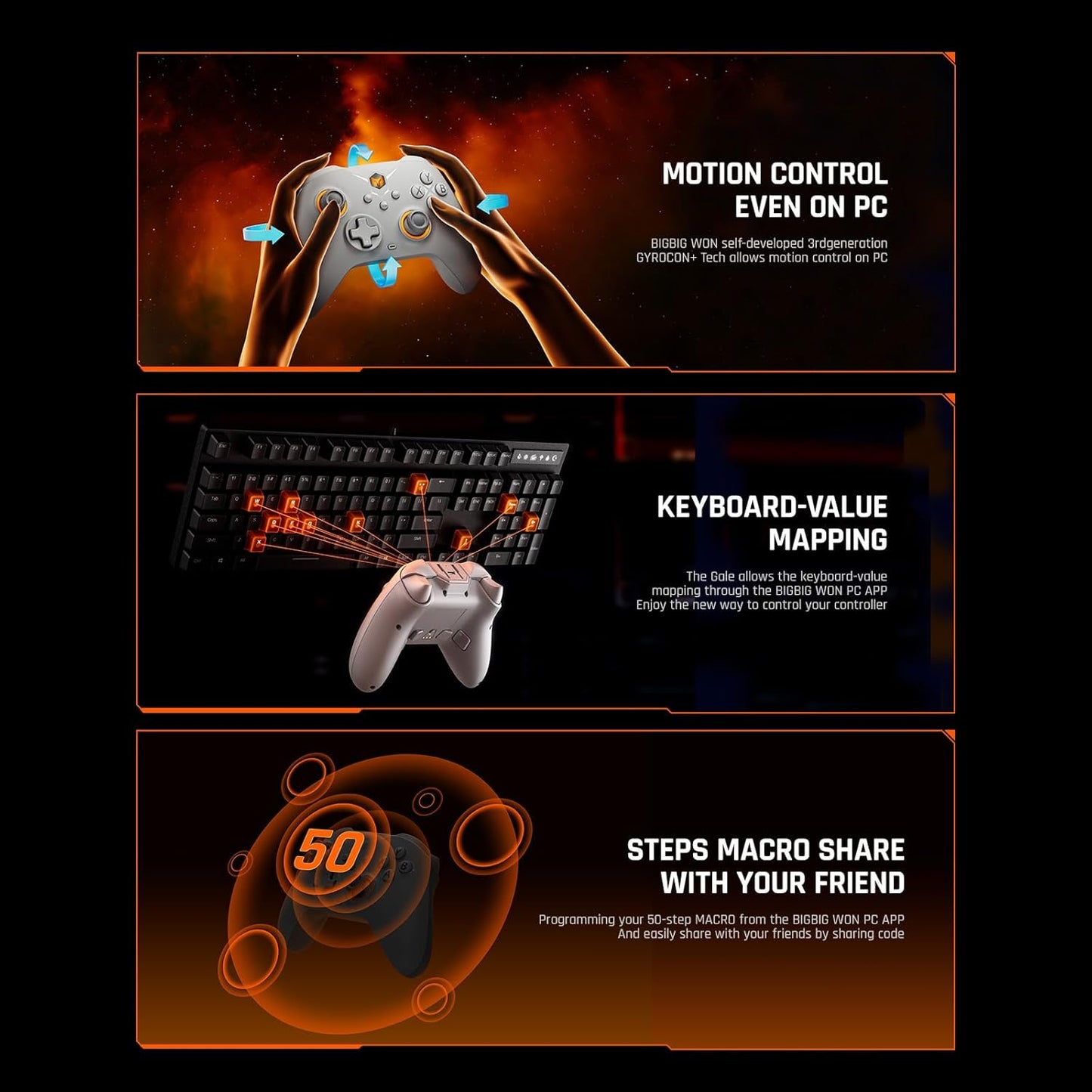 PC Controllers, BIGBIG WON Gale Hall Wireless Controllers, Motion Control, Hall Joysticks&Triggers, 3 Pairs of Thumbsticks, PC App Game Controllers for Switch/Switch2/iOS/Android Wireless Gaming Controller