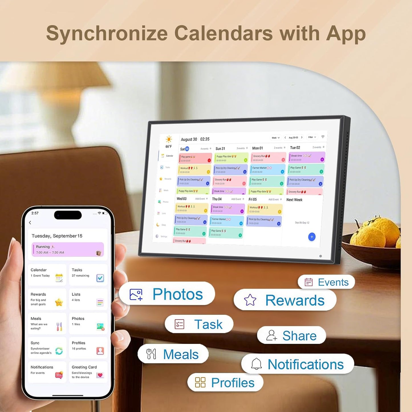 10.1 inch Digital Calendar & Chore Chart,Smart Touchscreen Interactive Display for Family Schedules, Wall & Desk Mountable, Digital Photo Frame Functon, Great for Organizing Your 2025 Calendar
