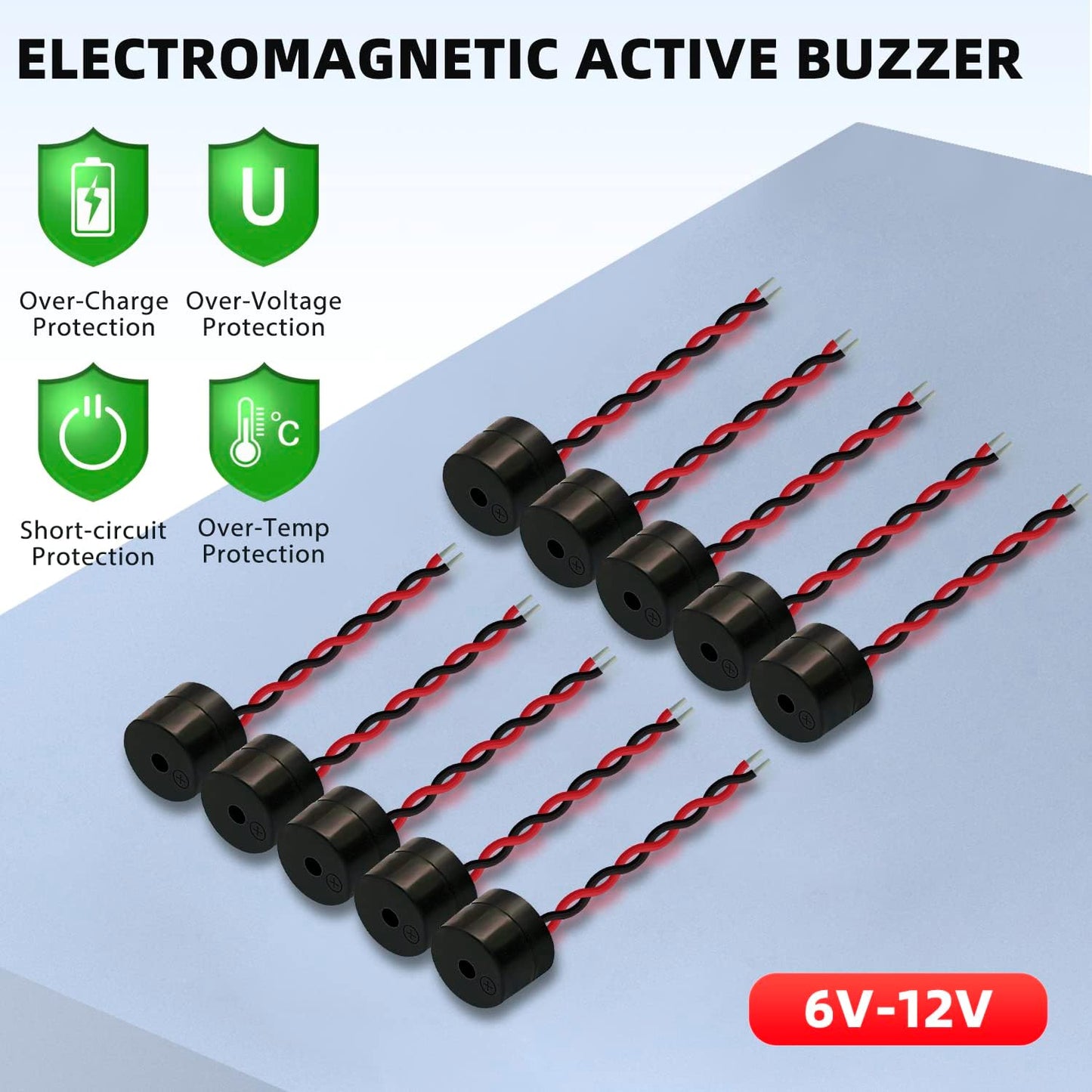 30Pcs DC 12V Electronic DC Buzzer 5v Alarm Active Piezo Beep Sound ABS Housing 85dB Wired Connector Black