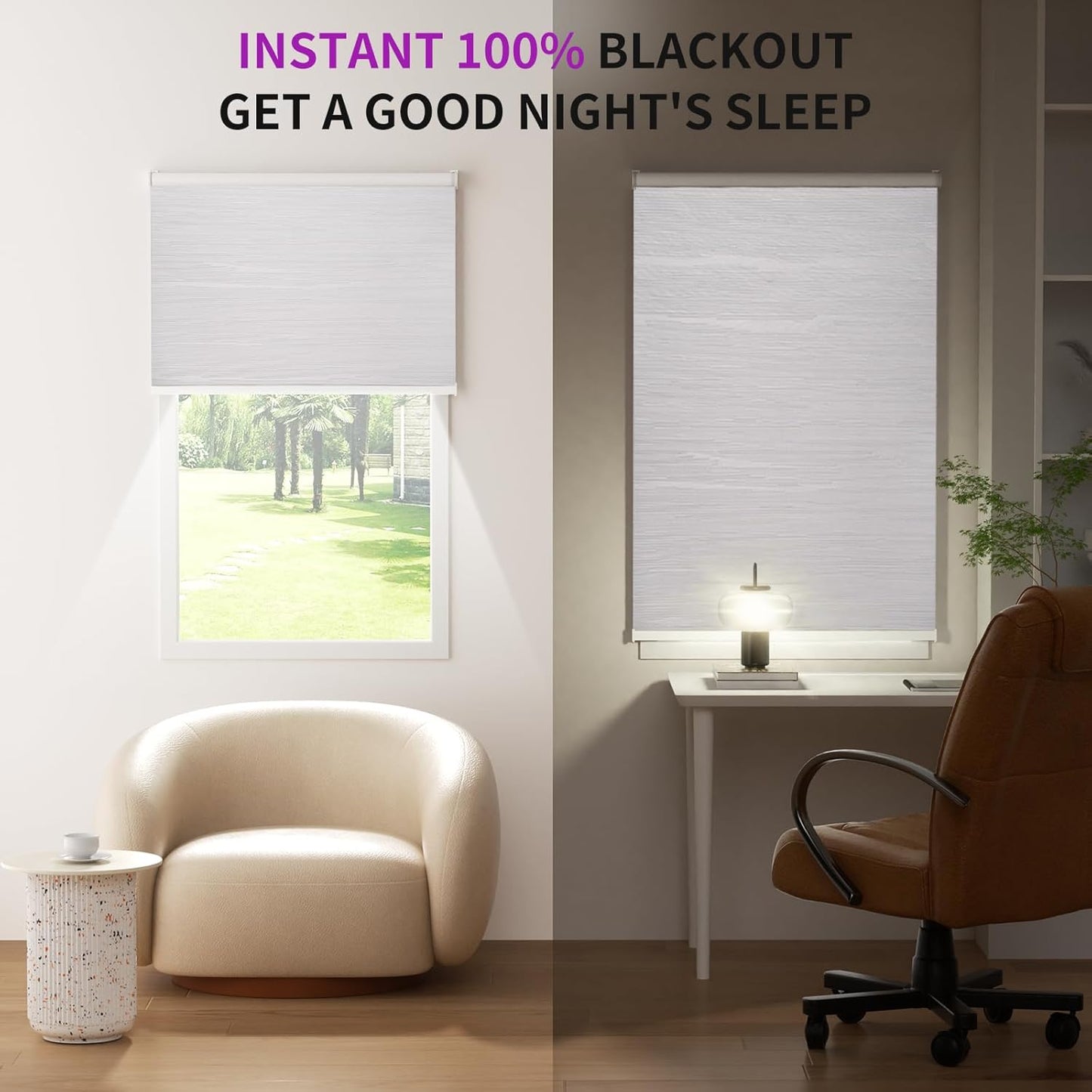 Astomi Motorized Blinds with Remote - Blackout Smart Roller Shades Compatible with Alexa & Goggle Home, Solar Rechargeable, Custom Size 22" - 100" for Indoor Window, Pure Snow