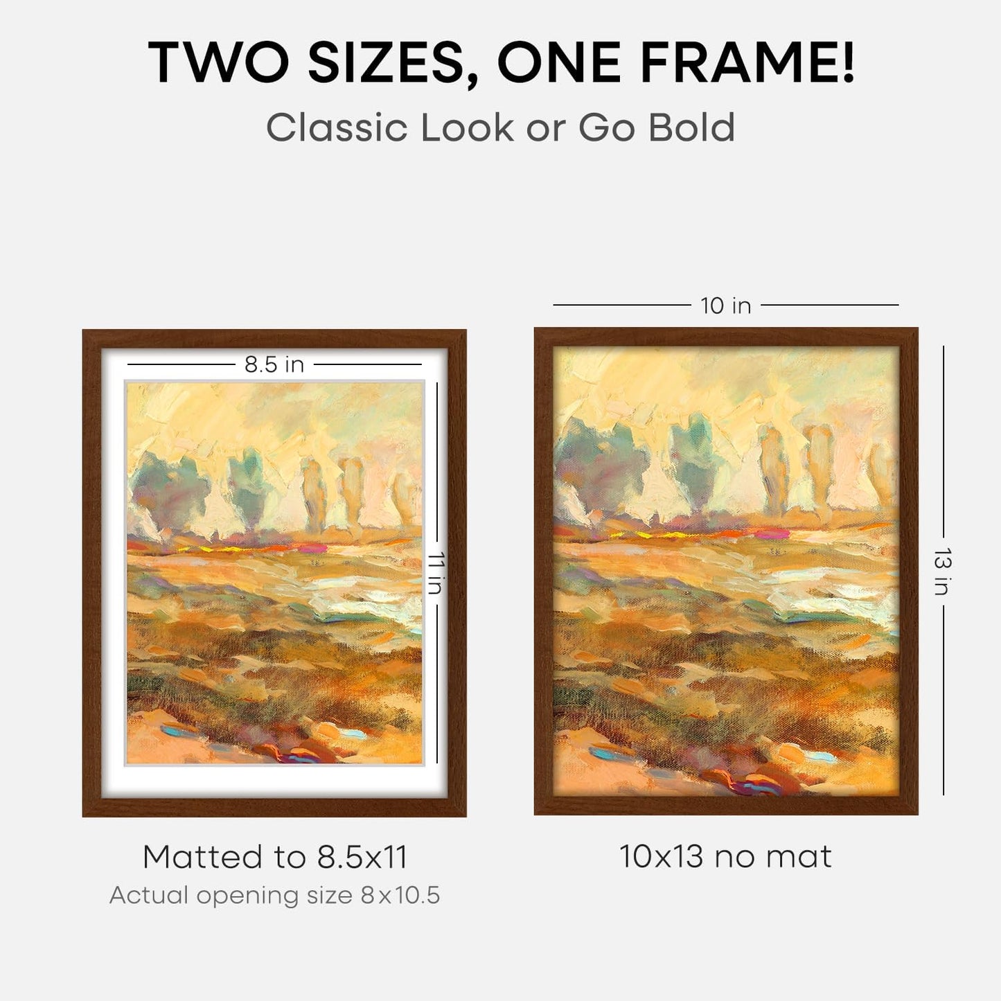 Homeforia 10x13 Brown Picture Frame, High End Dark Oak 10x13 Walnut Poster Frame with Mat 8.5x11, 10 x 13 Wooden Frames Matted to 8 by 10 inch Photo, 13x10 Frames, Tempered Glass, Wall Kit, Set of 1