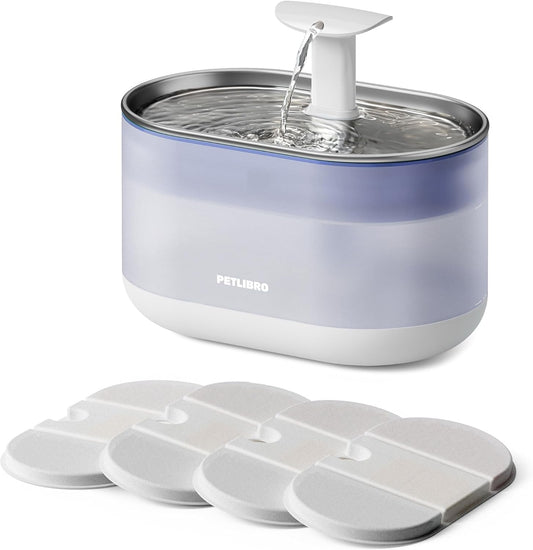 PETLIBRO Cat Water Fountain Stainless Steel,Ultra Quiet,71fl oz/2.1L Automatic Cat Fountain,Two Flow Modes,BPA-Free Capsule Metal Healthy Pet Water Fountain for Cats Inside with 4 Large Filters