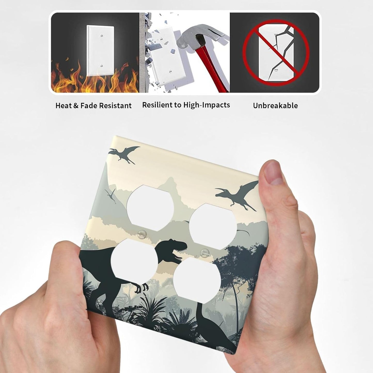 Outlet Covers Prehistoric World Dinosaur Cartoon Fores 2 Gang Double Duplex Decorative Light Switch Covers Electrical Wallplates Socket Faceplate for Kids Room Nursery Decor