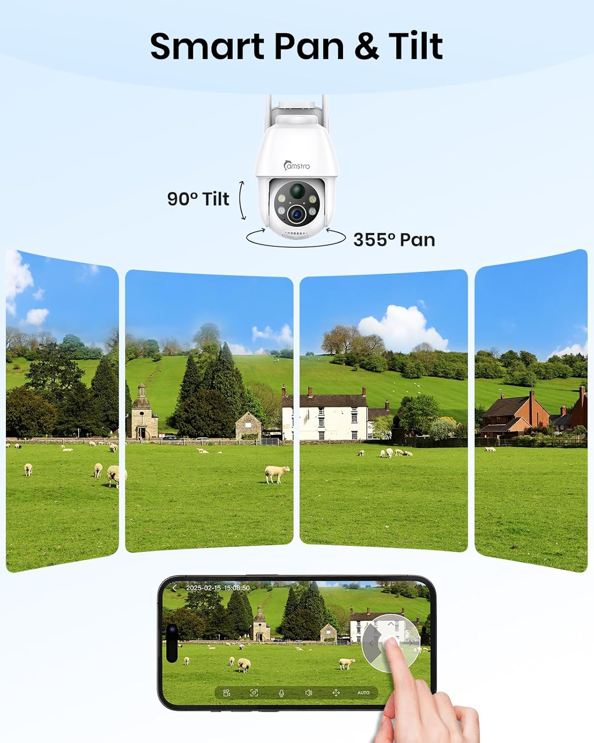 2K Solar Security Camera Wireless Outdoor,2.4G WiFi & 360˚ PTZ Battery-Powered Camera,PIR Sensor,Color Night Vision,AI Motion Detection,2-Way Audio,Alexa/Google Assistant,SD Card/Cloud Storage