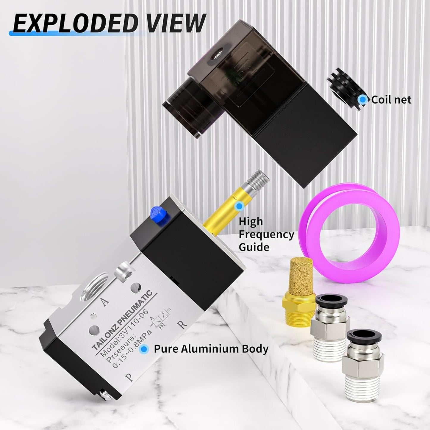 TAILONZ PNEUMATIC 1/8"NPT Solenoid Valve 3V110-06 DC12V Single Coil Pilot-Operated Electric 2 Position 3 Way Connection Type (Junction Box)