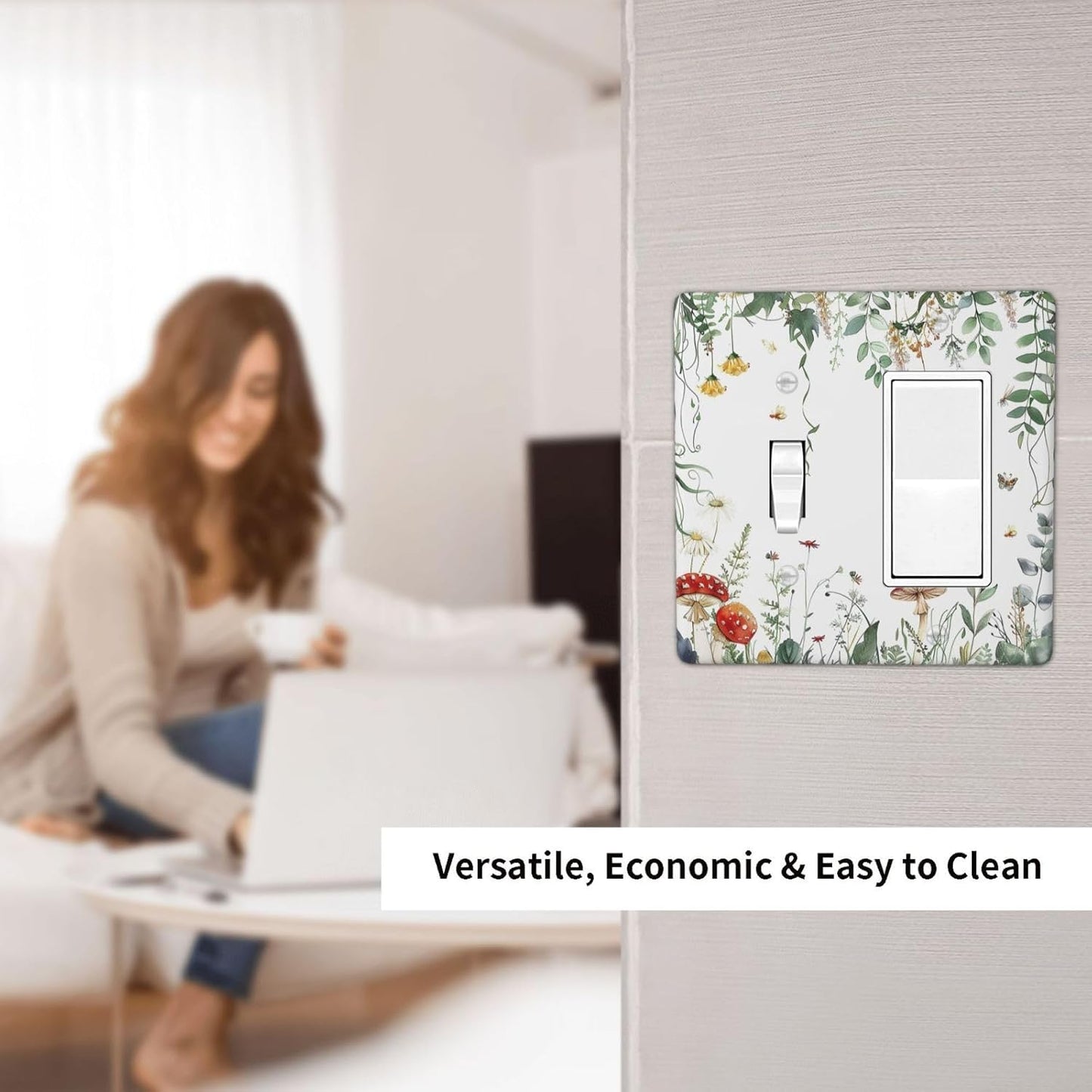 Outlet Covers Sage Plant Red Mushroom Butterfly Wild Flower 1 Toggle 1 Rocker Combination Decorative Wall Plate Electrical Switch Plates Light Switch Cover Plate For Bed Room Kids Room