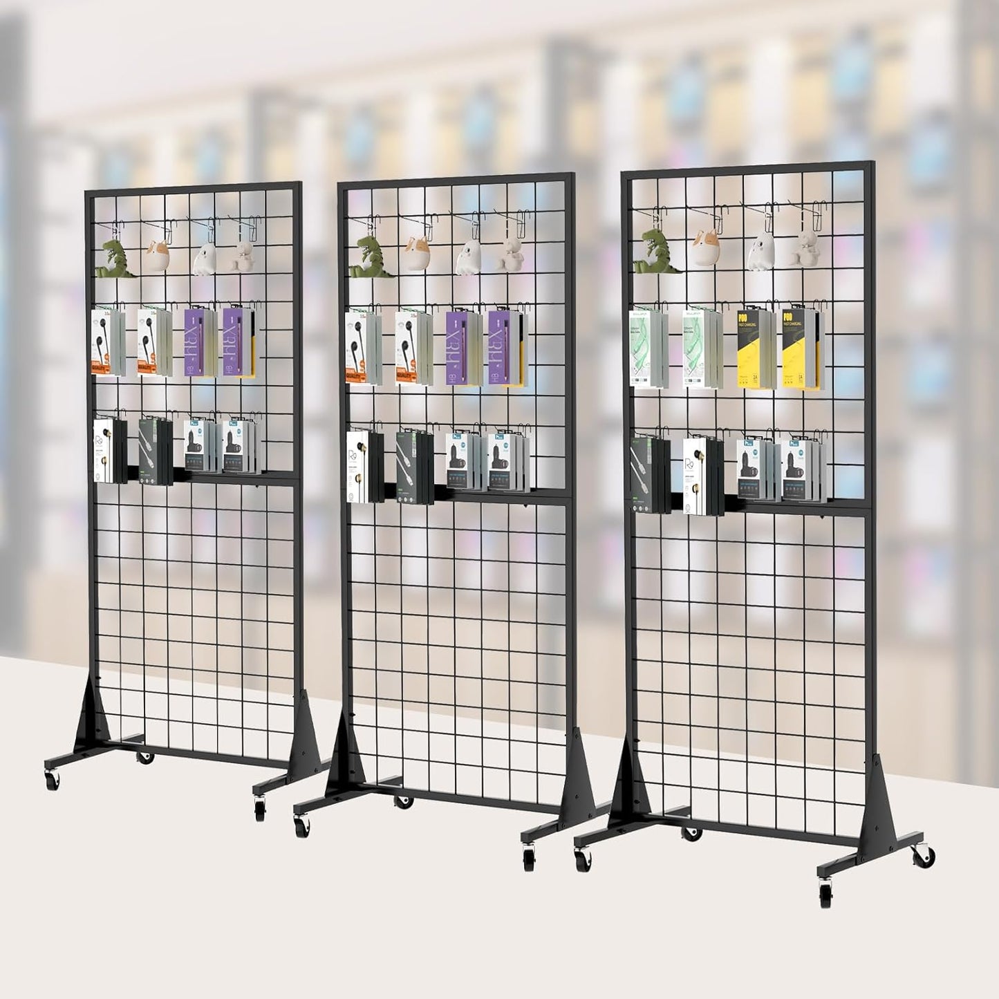 3-Pack 2'x5.5' Ft Gridwall Panel Display Stands Heavy Duty Floor Standing Retail Display Rack with Triangle Base for Retail Art Show With 20 Hooks Christmas and Thanksgiving Outdoor Decoration Display Stand (1)