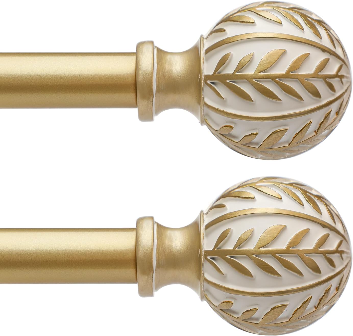 2 Pack Gold Curtain Rods for Windows 28 to 48 inch,1" Adjustable Heavy Duty Window Curtain Rod with Leaf Finials,Rustic Decorative Drapery Rods Set,Size:18-60''