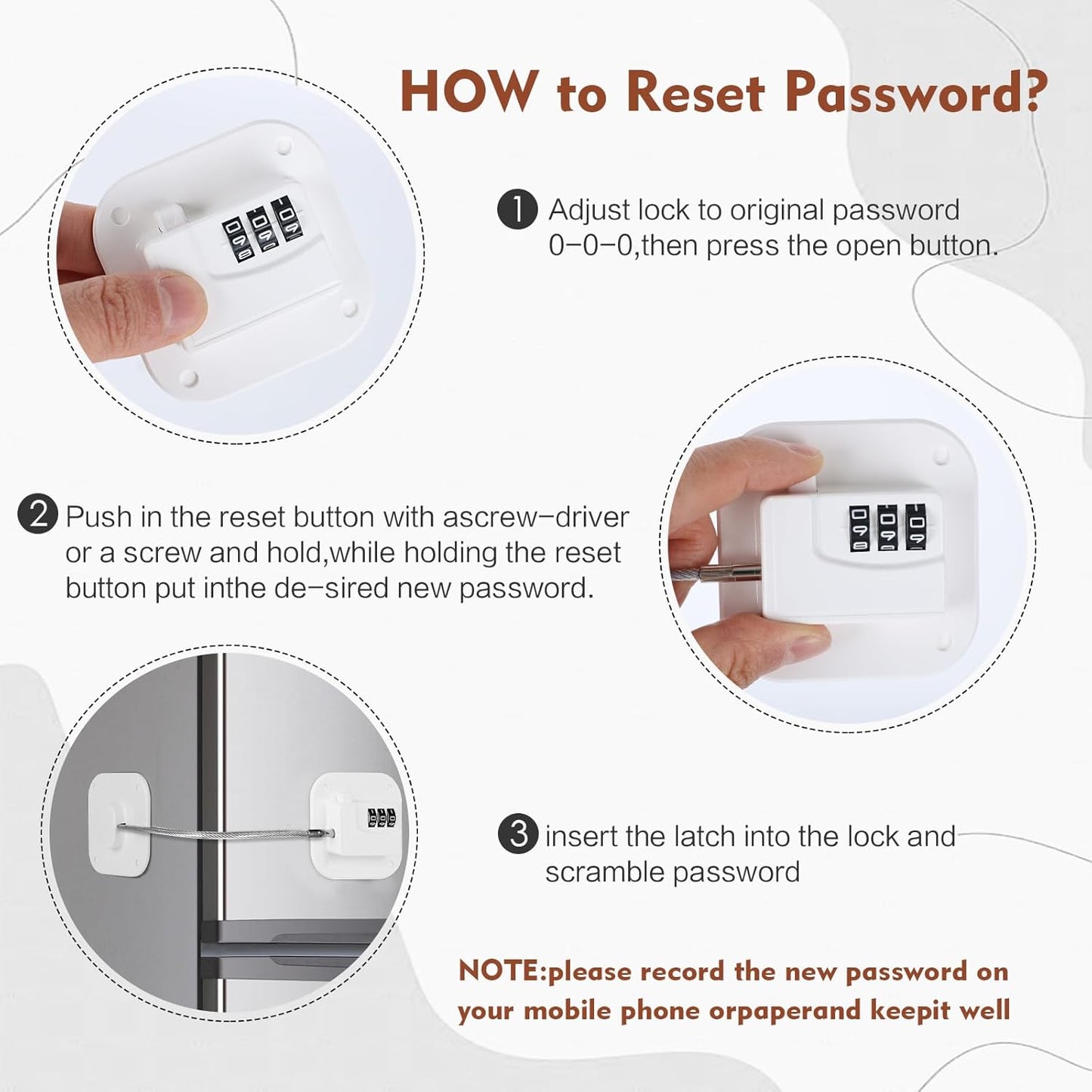 Refrigerator Lock, Combination Lock for Refrigerator Cabinets, Drawers, Heavy Duty Fridge Lock, Easy Install No Keys Needed (White-2Pack)