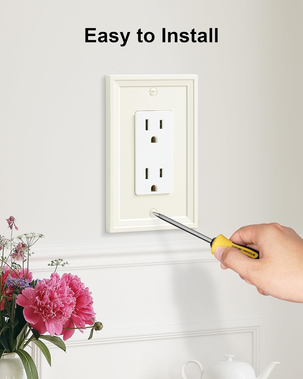 2-Pack Decorator Outlet Cover Plate, Light Almond Modern Decorative Switch Plates and Outlet Covers, Natural Bamboo Fiber Wall Plates for Electrical Outlets