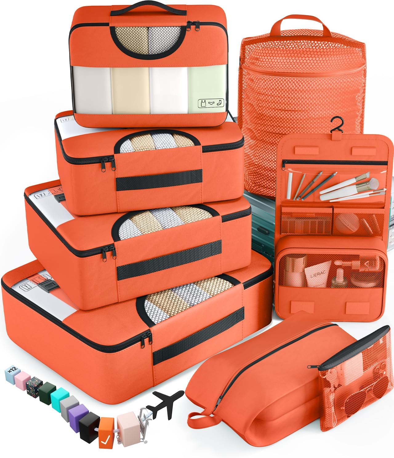 Veken 8 Set Packing Cubes for Travel Essentials, Suitcase Organizer Bags in 4 Sizes, Carry-On Luggage Accessories with Large Laundry & Hanging Toiletry Bag, Must-Have for Airplane, Road Trip & Camping