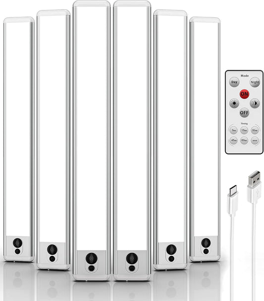 EZVALO Under Cabinet Lights,14.5'' Motion Sensor Light Indoor Dimmable, Super Bright 4000mAh Rechargeable Closet Lights 5700K with Remote Control, Wireless Under Counter Light for Kitchen (6 Pack)