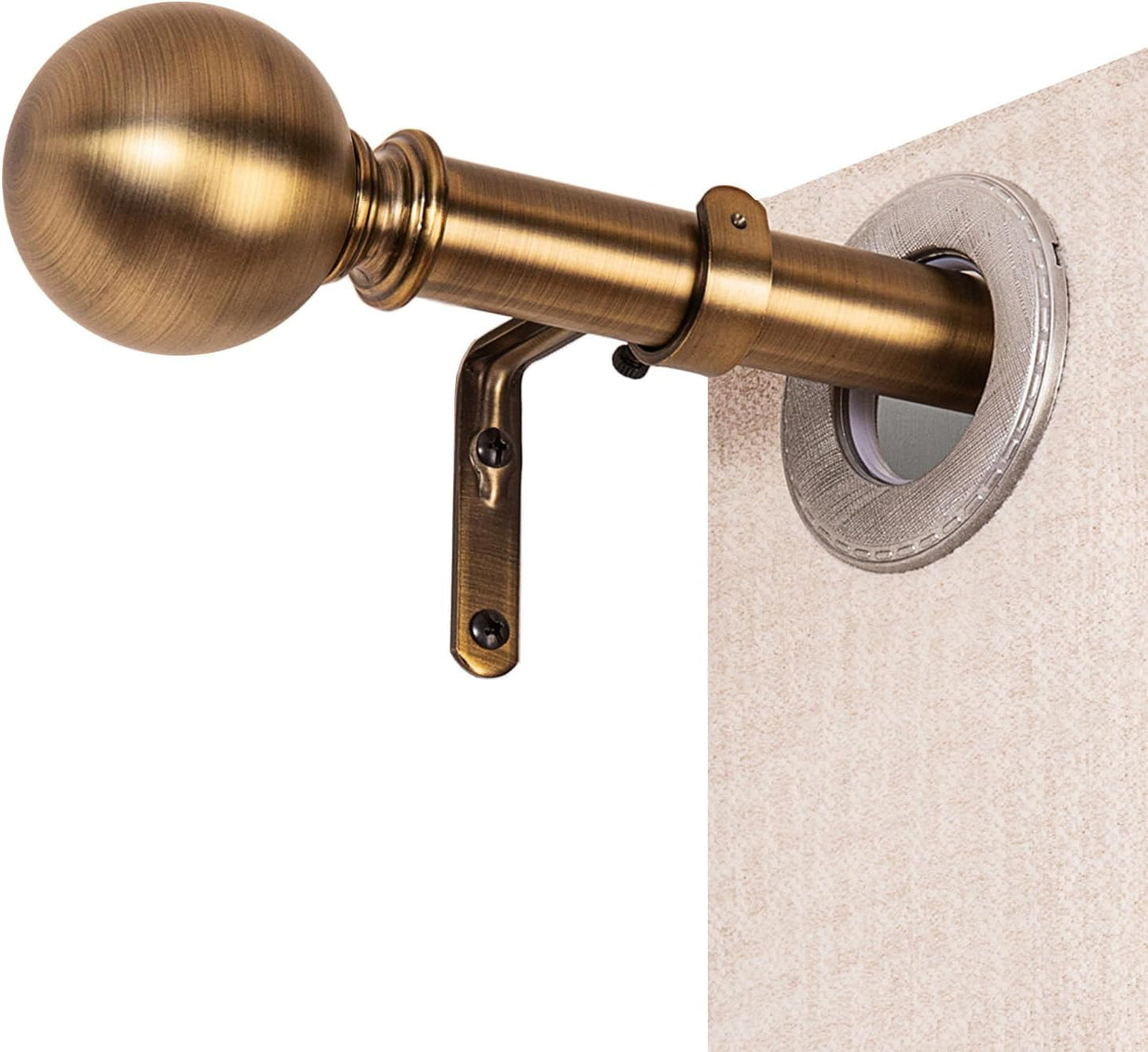 Curtain Rods for Windows 18 to 121 inches, 1 Inch Modern Metal Drapery Rods, Adjustable Heavy Duty Curtain Pole with Round Finials(18"-121"Antique Brass)