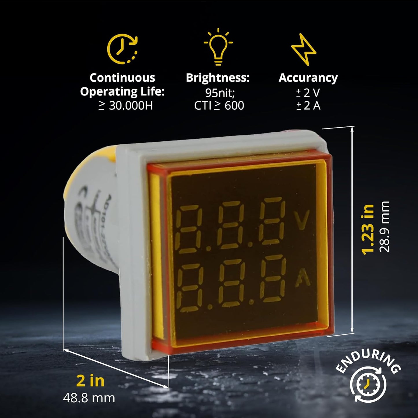 LED Voltage Display Panel Mount Volt Amp Meter, AD101-22VAMS 22mm Square Voltmeter and Ammeter, AC50-500V Voltage and 0-100A Current Meter, Yellow (1 Pack)