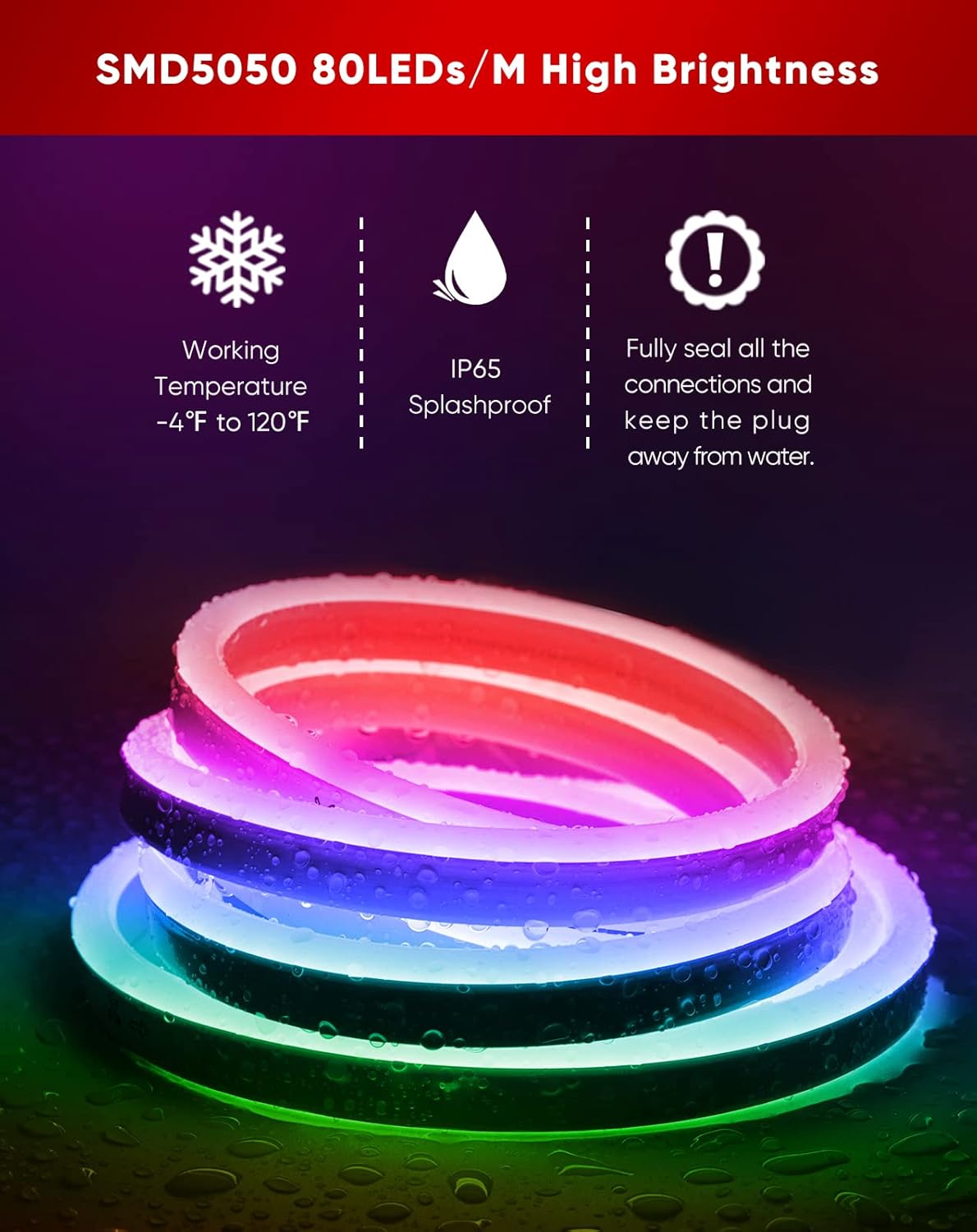 Shine Decor LED RGB Neon Rope Lights AC 120V, Expandable & Cuttable Bright Strip Lighting with Remote, Dimmable Color Changing, ETL Cold-Resistant & IP65 Waterproof for in&Outdoor, 10x20mm, 16.4FT