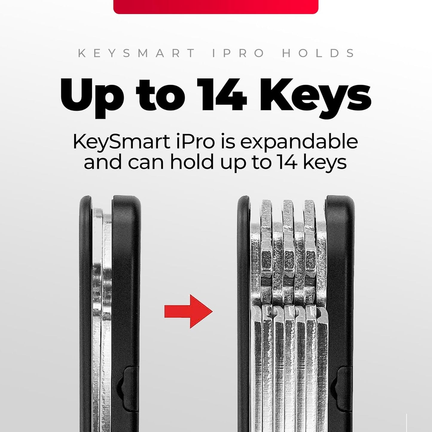 KeySmart iPro Key Finder Locator with Sound - Keychain Key Holder, Apple Find My App Compatible, Key Organizer, Compact Clutter-Free Key Chain Tracker, Tech Gifts for Men (Up to 14 Keys, Black)