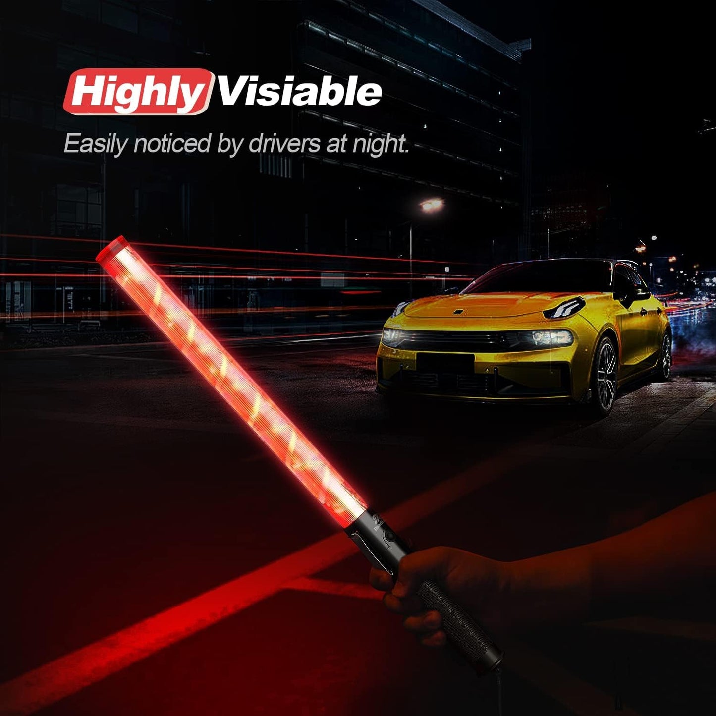 RoadHero 10 Pack 21 Inch Traffic Wand, Brightness Traffic Control Baton with 2 Flashing Modes, Safety Marshalling Wands with Side Clip for Airport, Parking Lot, Car Directing