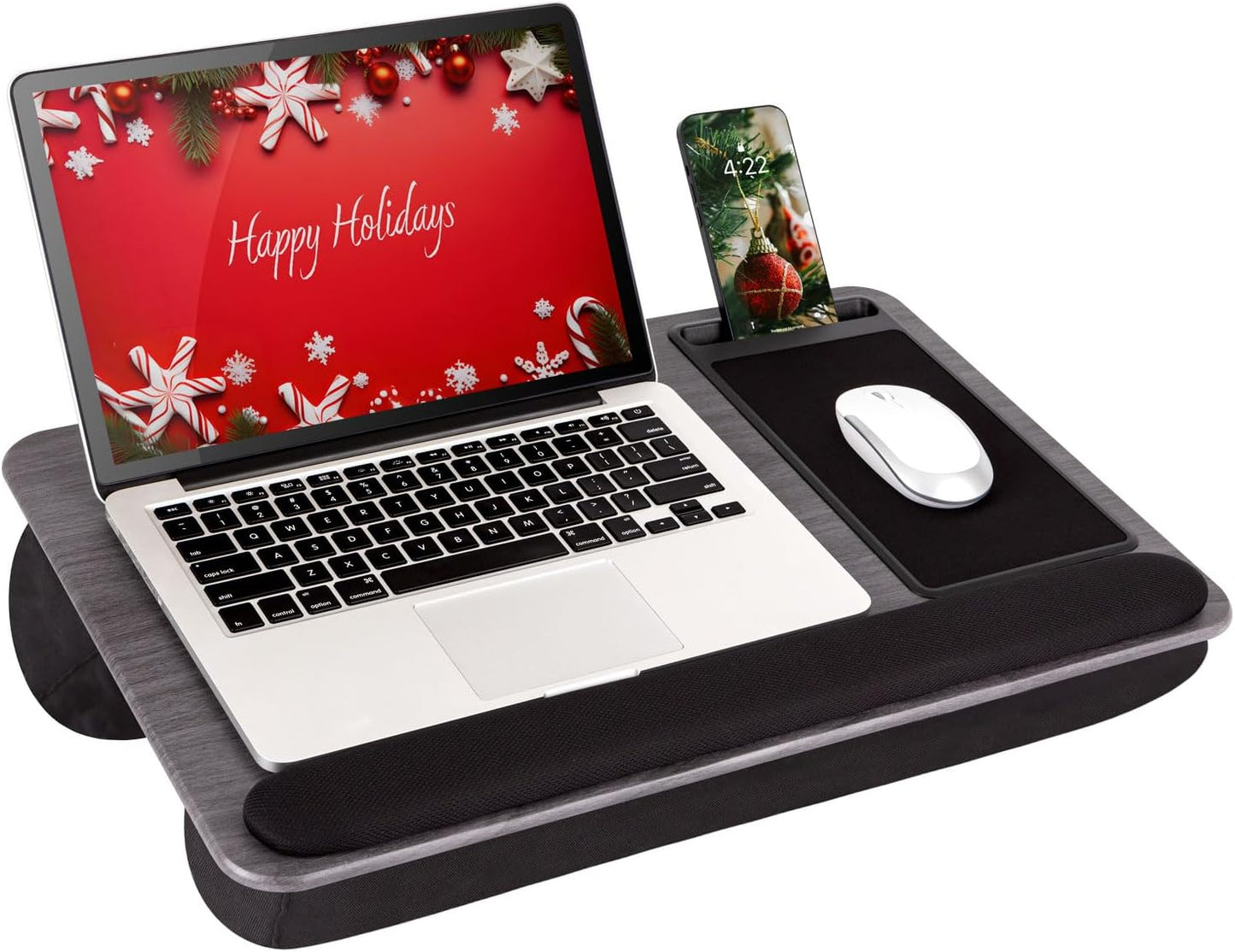 LAPGEAR Home Office Pro Lap Desk with Wrist Rest, Mouse Pad, and Phone Holder - Gray Woodgrain - Fits up to 15.6 Inch Laptops - Style No. 91595