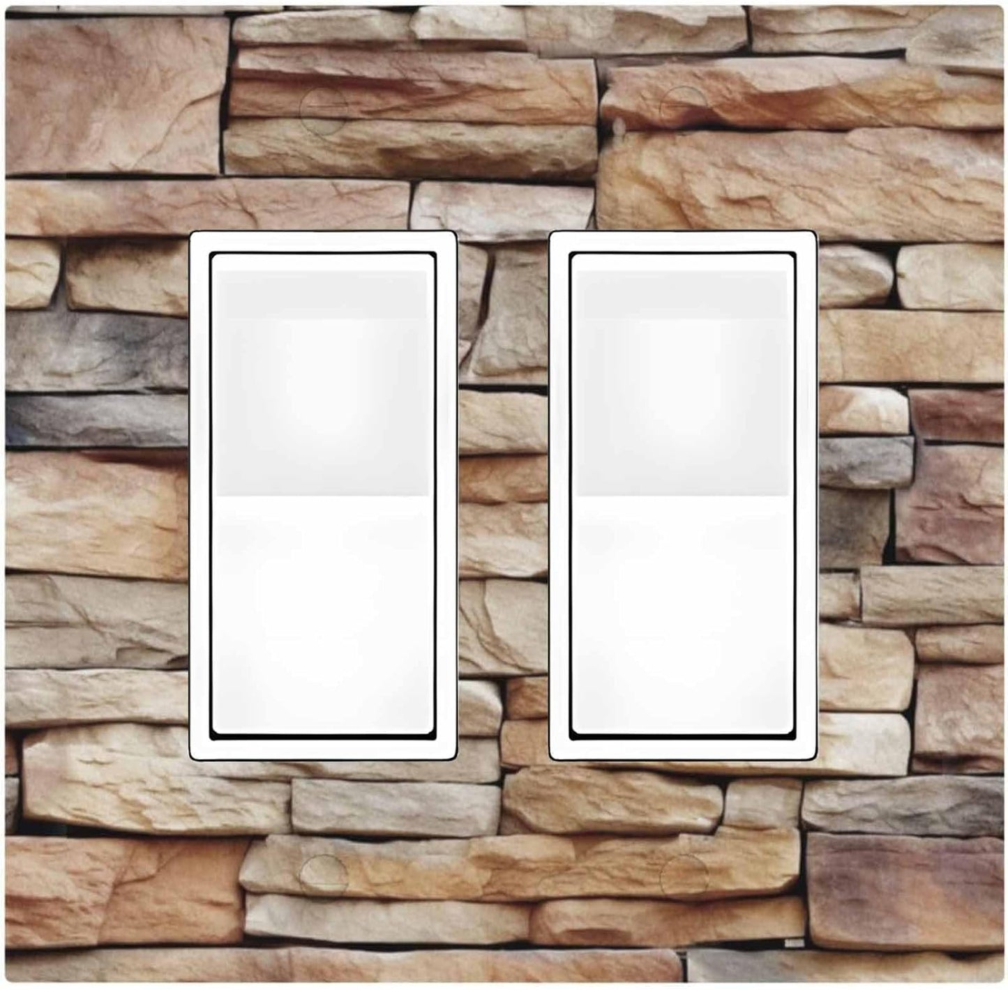 Decorative Outlet Covers Stone Textured Brown Brick Natural Stone 2 Gang Double Gfci Rocker Electrical Wall Panels Light Switch Cover Plate For Farmhouse Cabin Decor