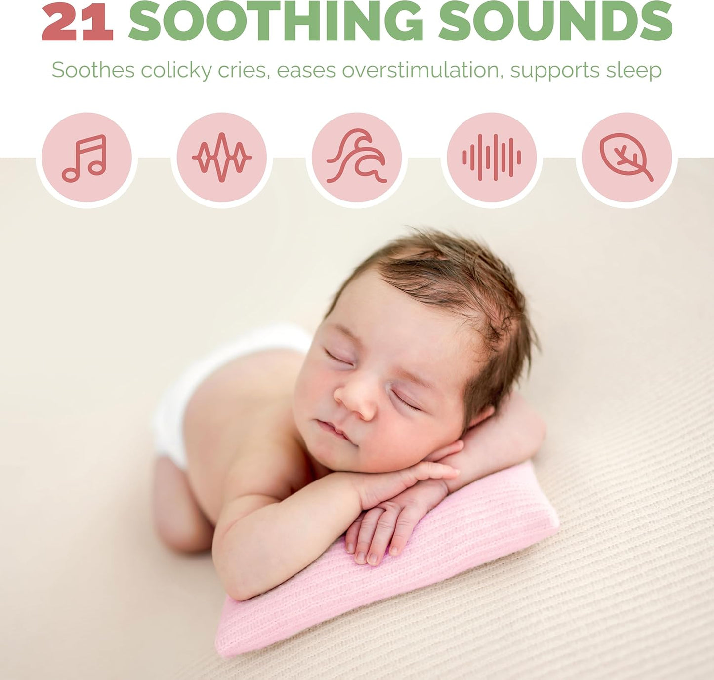 Colic Baby Relief White Noise Sound Machine - Rechargeable Sound Machine for Baby Gas Relief Newborn, Portable with Long Battery Life, 21 Soothing Sounds, Gentle Night Light & Auto Timer