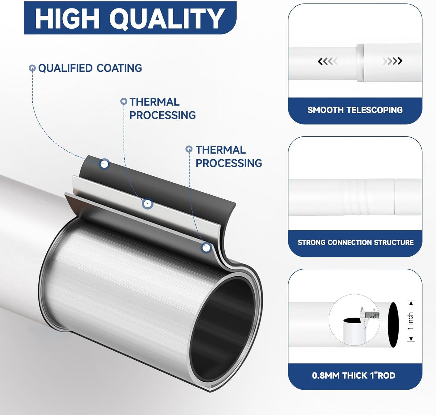 BRIOFOX White Curtain Rods for Windows 48 to 84 Inch(4-7.33ft) - 1'' Diameter Heavy Duty Curtain Rods with Imitation Wood Grain Pattern Finials,Adjustable Decorative Curtain Rods Sets,28-88''