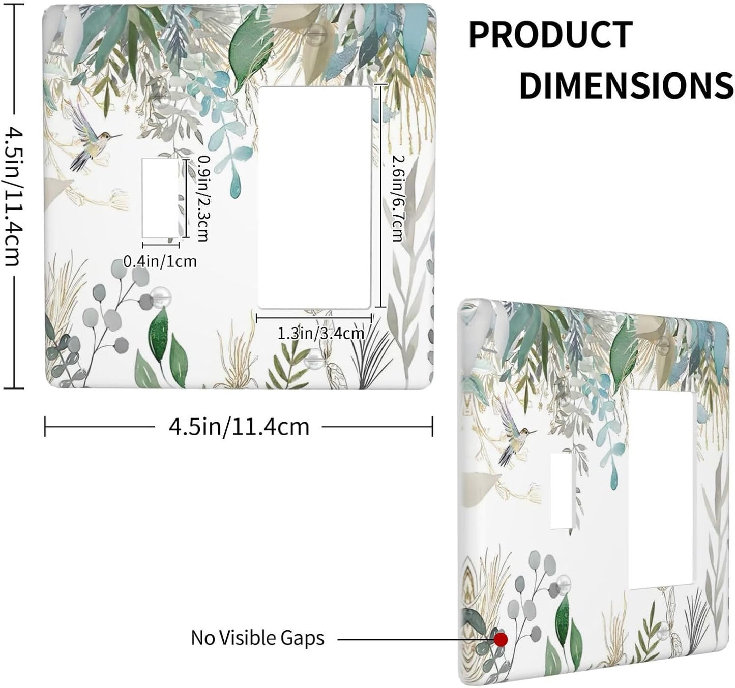 Green Tropical Palm Leaves Flower Plants Hummingbird Outlet Covers 1 Toggle 1 Rocker Combination Decorative Wall Plate Electrical Switch Plates Light Switch Cover Plate for Bed Room Living Room Decor