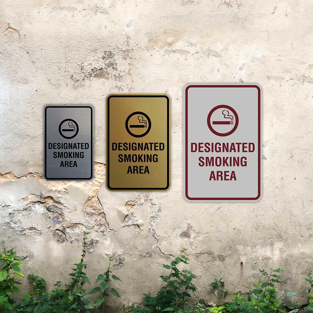 Signs ByLITA Portrait Round Designated Smoking Area Sign with Adhesive Tape, Mounts On Any Surface, Weather Resistant, Indoor/Outdoor Use (Ivory/Dark Brown) - Large 2 Pack