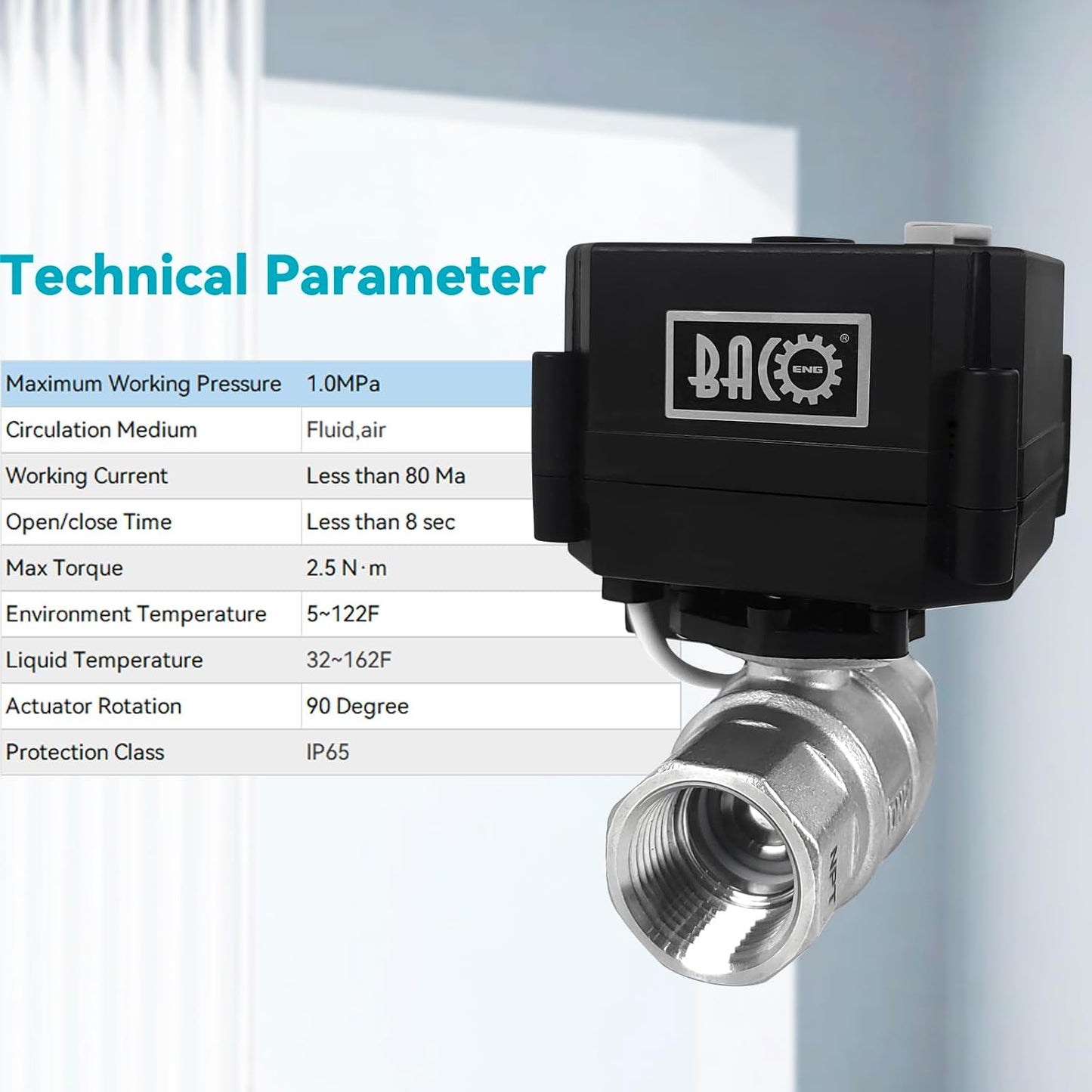 BACOENG Motorized Ball Valve, 2 Wire Auto Return 3/4" Stainless Steel Electrical Ball Valve with Full Port, AC/DC9-24V Manually Closable (Normally Closed), Black
