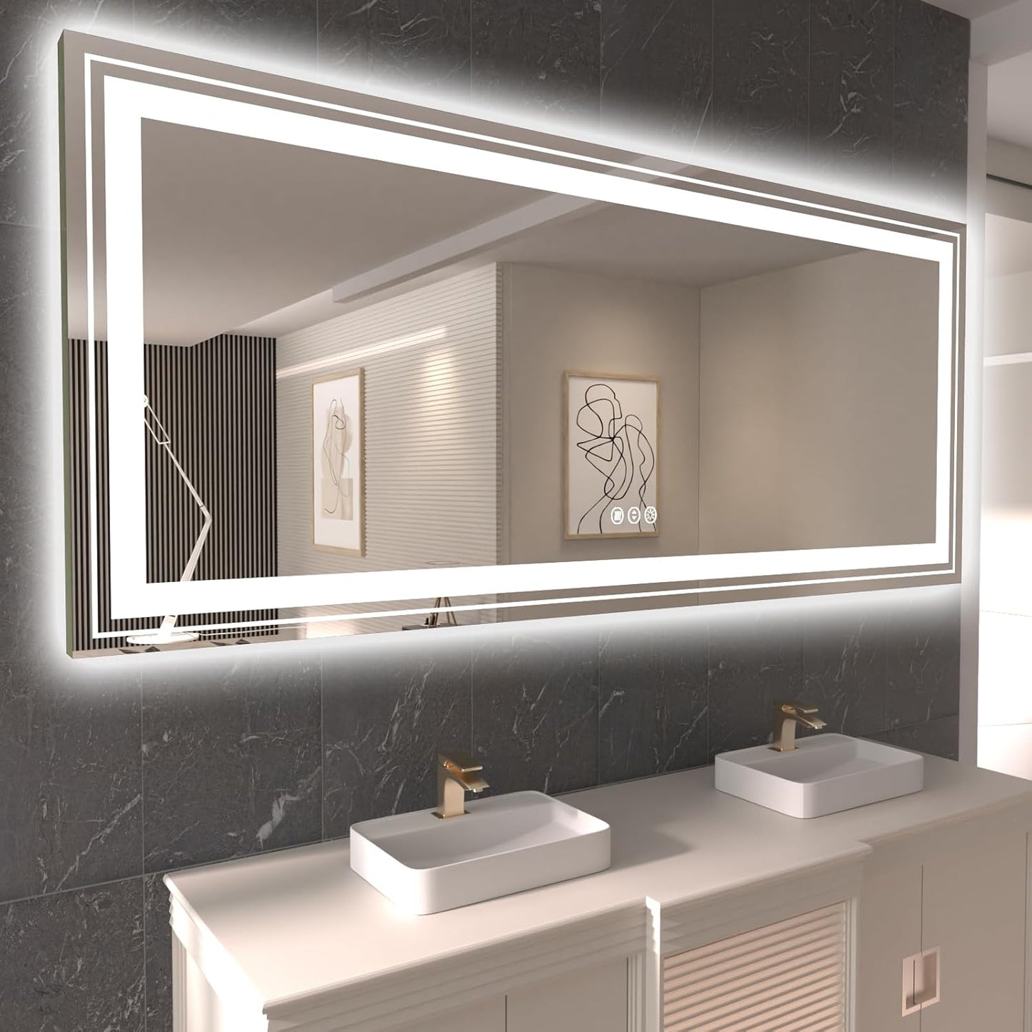 LED Bathroom Mirror, 84"x40" with Front and Backlit, Anti-Fog, Large Bathroom Vanity Mirror for Wall, Memory Function, Stepless Dimmable, Tempered Glass (Horizontal/Vertical)