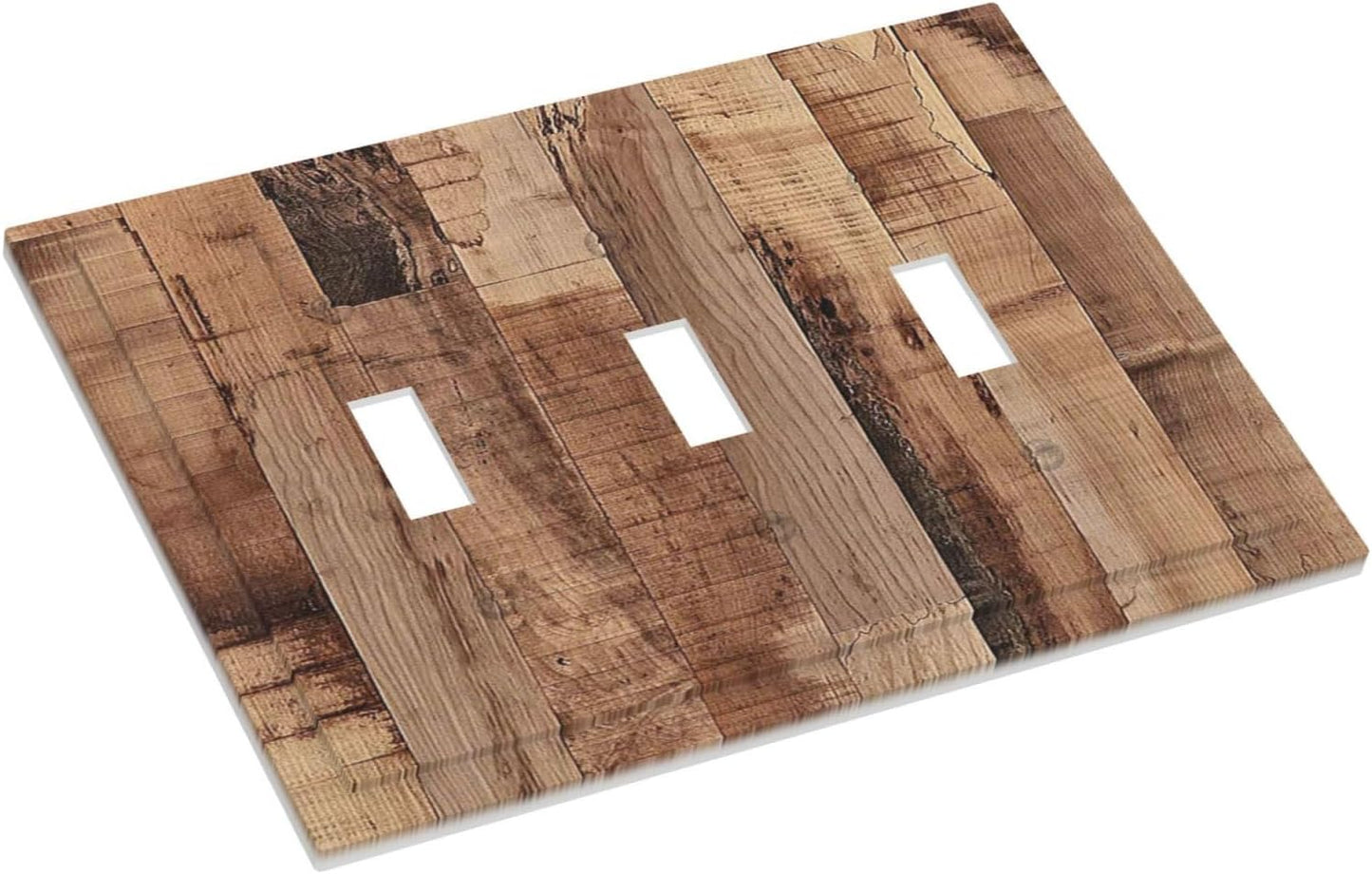 Decorative Switch Plates Rustic Brown Wood Grain 3 Gang Wall Plate Triple Toggle Light Switch Cover Faceplate Electrical Wall Panels for Farmhouse Kitchen Decor