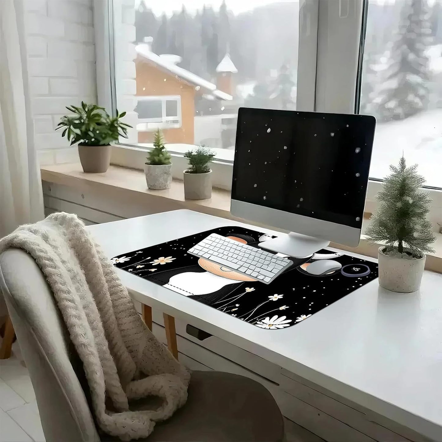Heated Mouse Pad with 3 Temperature Settings(104°F–122°F),Large 24x14.2 Inch PU Leather Heated Desk Mat,Waterproof Warming Pad for Office,Gaming & Cold Hands Relief,Cute Black White Cow