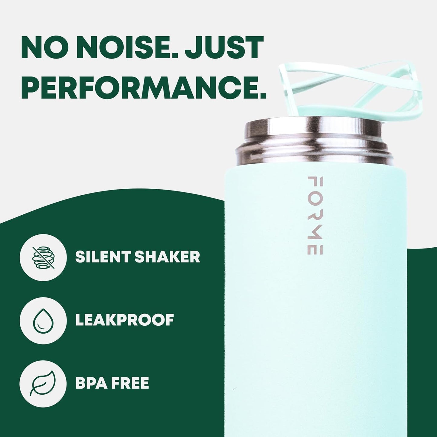 FORME - Blender Shaker Bottle, Leakproof Double Insulated Stainless Steel, Noiseless Shaker Bottle for Hot & Cold Drinks with Supplement Storage, Ideal for Protein & Shakes (Sea Mist, 16.9 oz)
