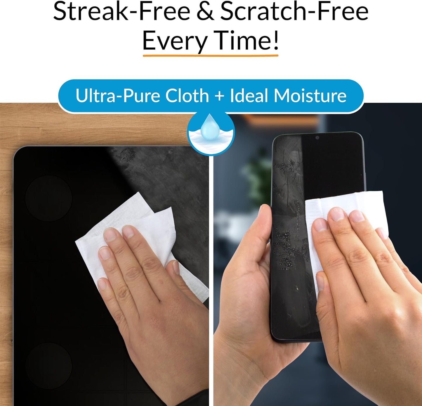 iCloth Large Screen Cleaning Wipes for Electronics, Lint-Free and Streak-Free, Fast-Drying, Removes Dust, Fingerprints, and Smudges (100 Wipes)