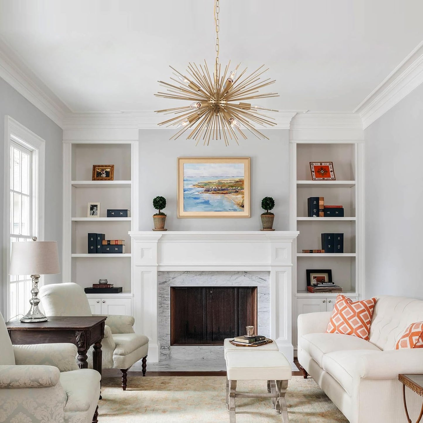 Modern Starburst Chandelier:9 Lights Gold Sputnik Light Fixture for Dining Room Living Room,Bedroom, Kitchen Room, Entryway,Foyer,24in