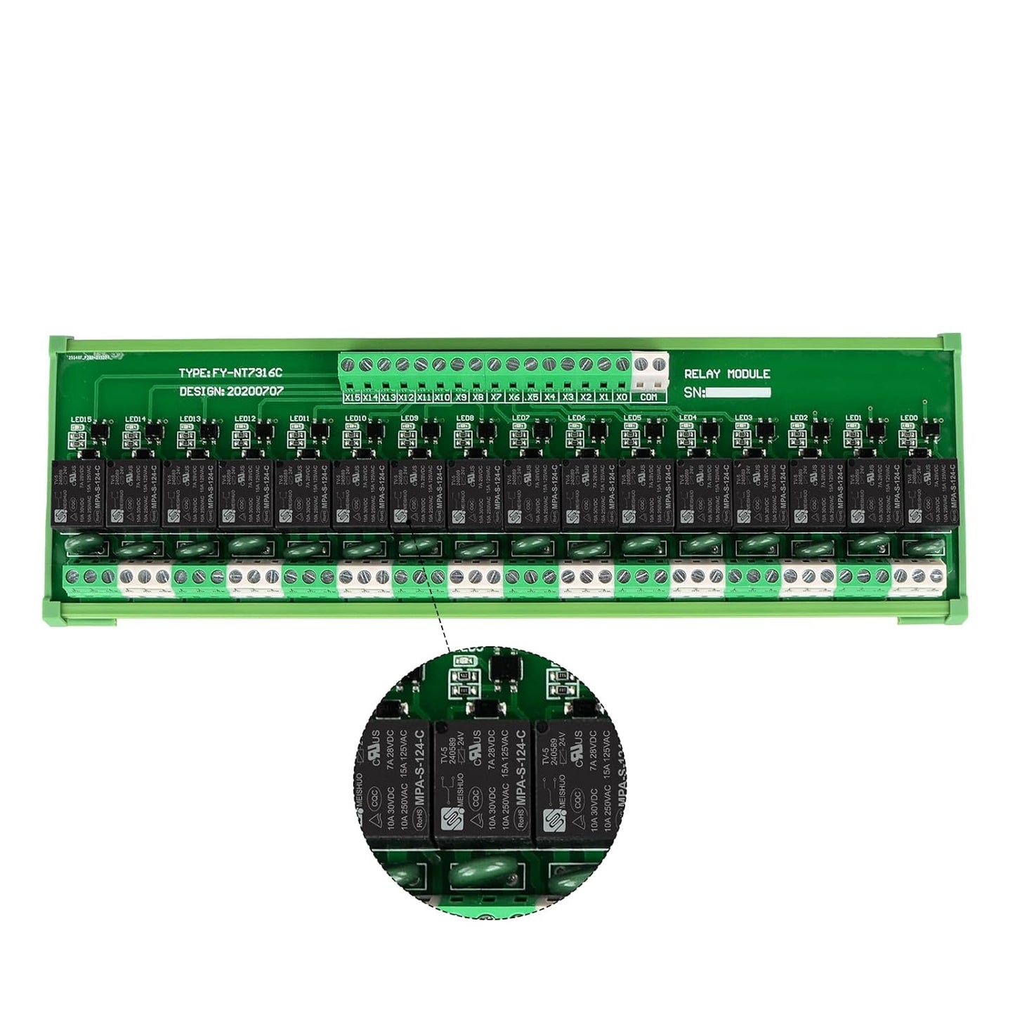 Relay Board, 16 Channel 1 SPDT DIN Rail Mount 24V DC/AC Relay, Interface Board