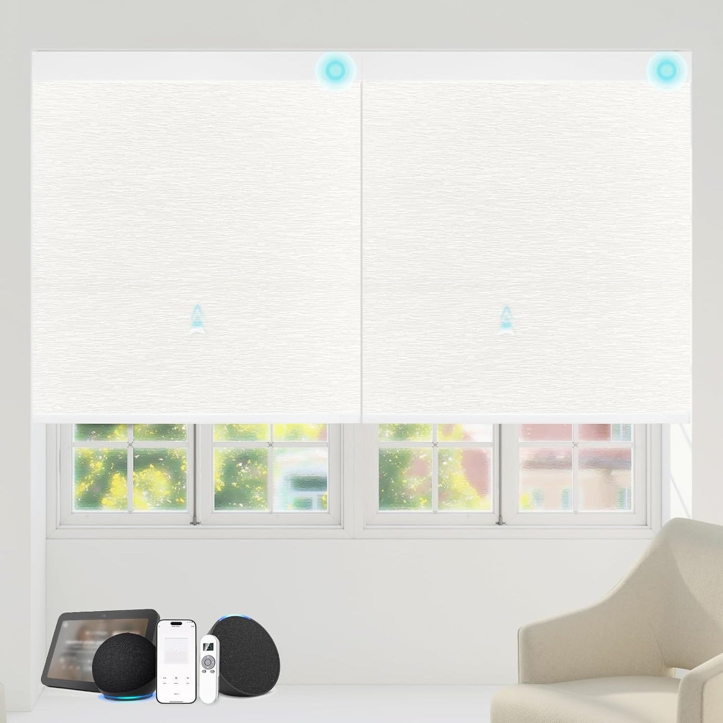 Motorized Blinds with Remote Custom Size Blackout Smart Roller Shades Compatible with Alexa Google, Electric Blinds for Windows