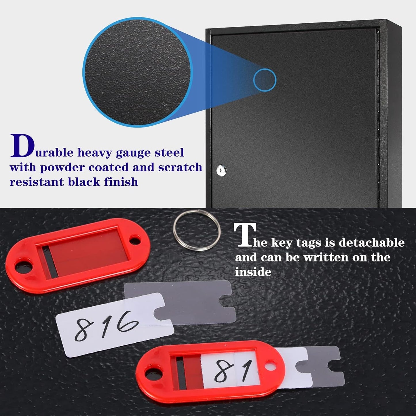 ORIENTOOLS Key Box 100 Position Steel Key Safe Cabinet, Wall Mount Key Holder Lock Box with Key Tags, Key Organizer Ideal for Home, Hotels, Valets and Office Key Storage, Black