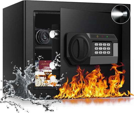 1.8 Cuft Small Fireproof Safe for Home Use, Safe Box Fireproof Waterproof with Programmable Keypad, Spare Keys and Removable Shelf, Digital Home Security Safety Box for Money Documents Medicines