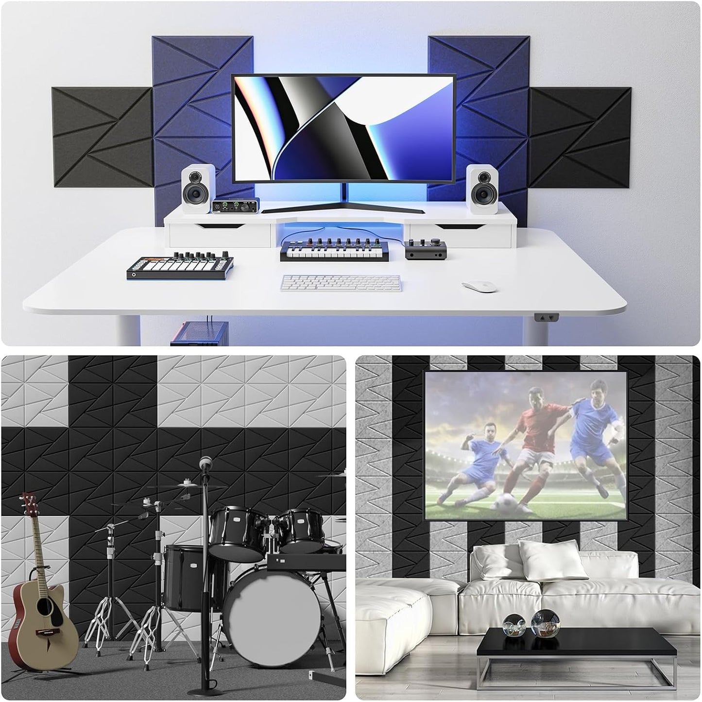 8 Pack Acoustic Panels with Self-Adhesive, 12"X 12"X 0.4"Sound Proof Foam Panels, Sound Panels High Density, Soundproof Wall Panels for Home Studio Office-Black