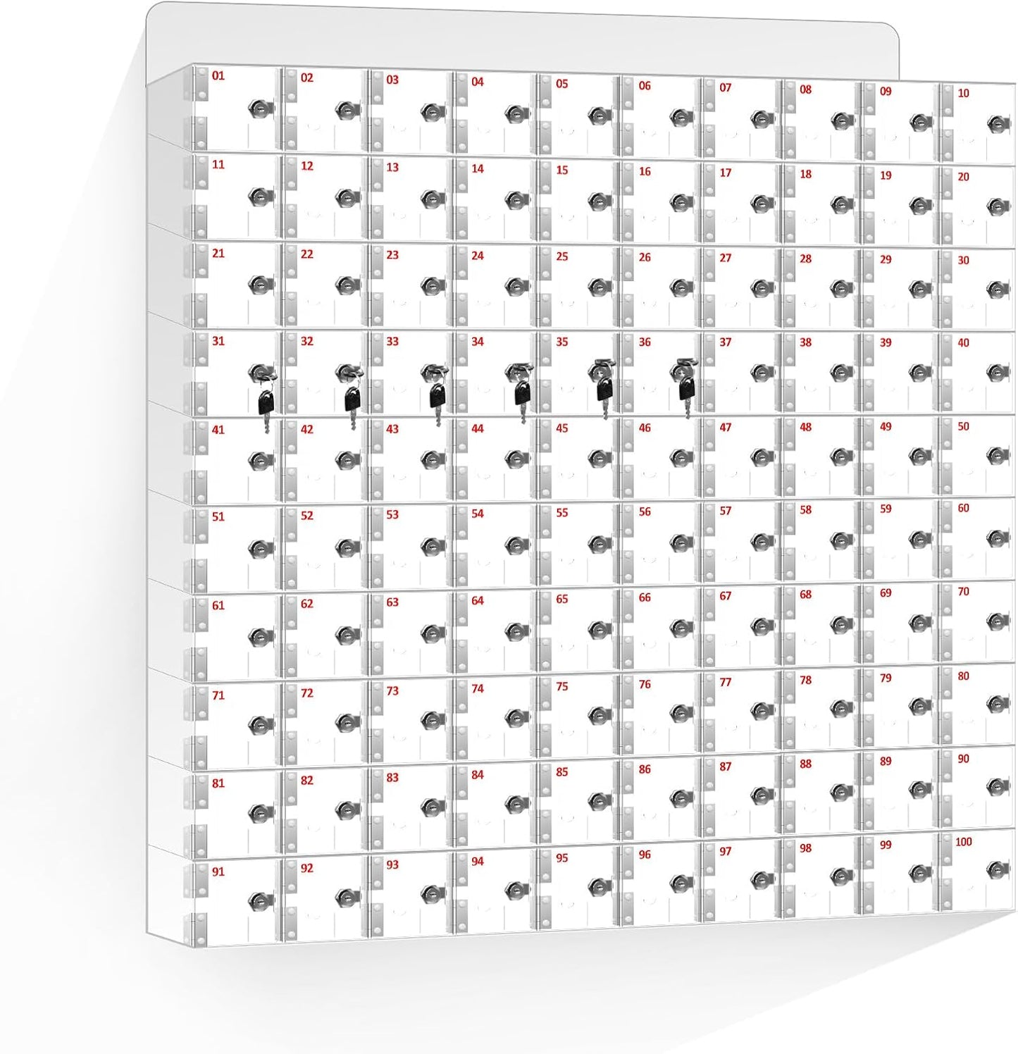 100 Slots Clear Acrylic Cell Phone Locker Box Wall-Mounted with Keys, Lockable Secure Storage Cabinet for Classroom Office Gym, Multi-Use Phone Lock Organizer for Employees Students (Large)